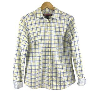 Vineyard Vines Womens Button Down Shirt Size 10 Plaid Yellow‎ Blue Long Sleeve